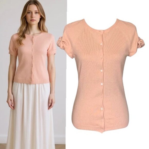Vintage Moschino Knit Top Sz M Pink Wool Cashmere Short Sleeve Feminine Luxury - Picture 1 of 15